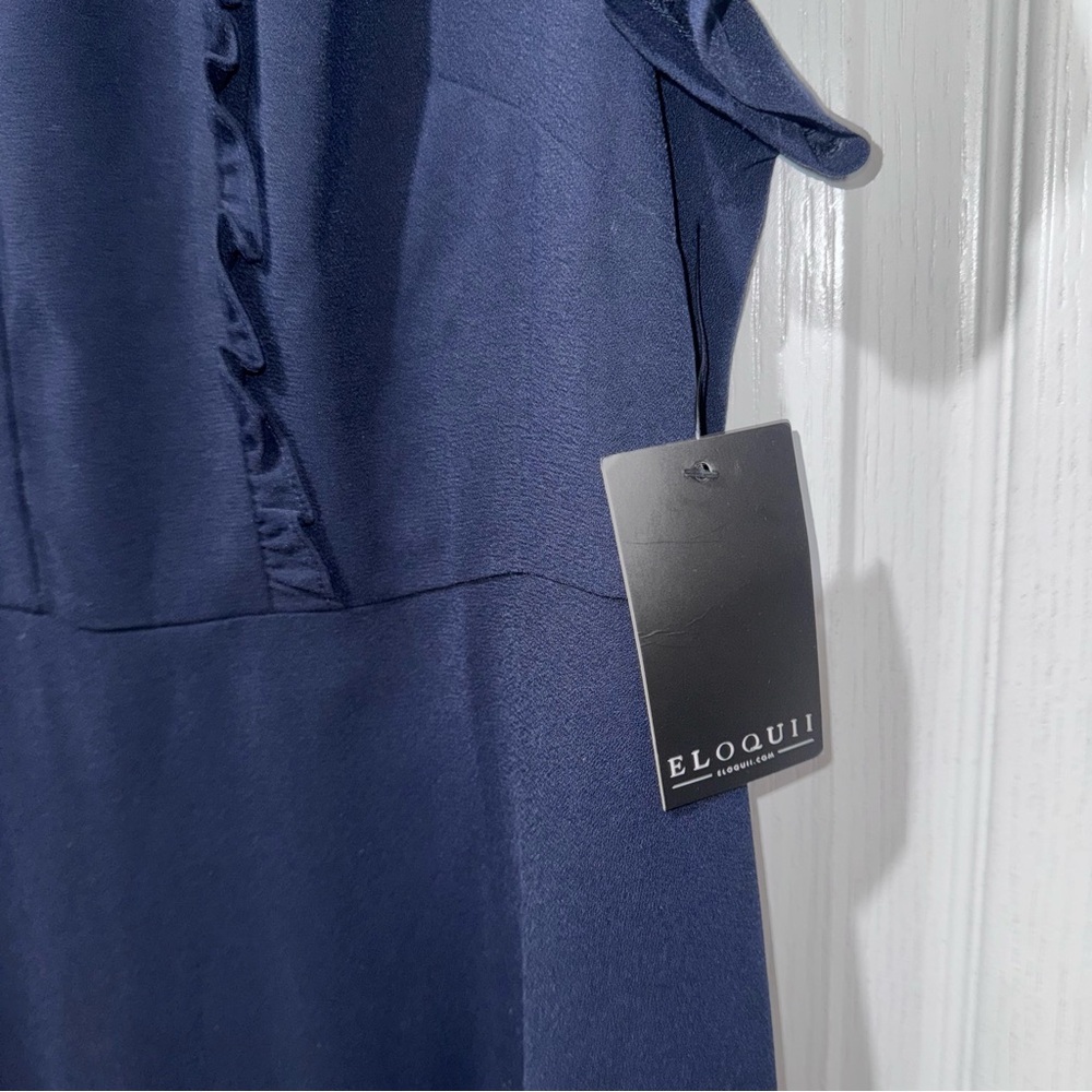 NWT ELOQUII Ruffle Front Soft Shirt Dress 18 Navy Blue Feminine classic - Picture 5 of 13